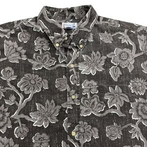 Reyn Spooner Shirt Mens XL Gray Short Sleeve Button Up Floral Cotton Hawaiian